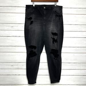 American Eagle Jeans Super Hi-Rise Black Wash Denim Jegging Plus Size 20 Short